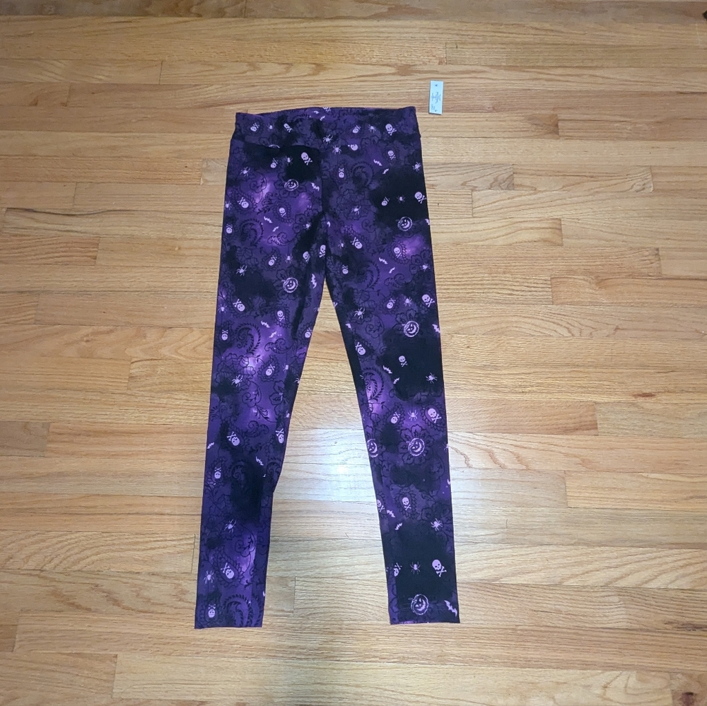 High Rise Fitted Purple Halloween Leggings Skulls Spider Webs SMALL